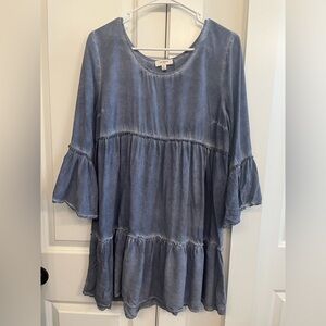 Umgee Blue Long Sleeve Ruffle Dress
